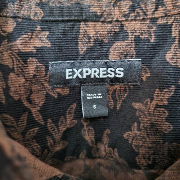 EXPRESS Black and Brown Floral Print Button Down Shirt Men's Small - Picture 3 of 3